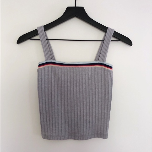 Tops - Gray Ribbed Straight Cropped Tank
